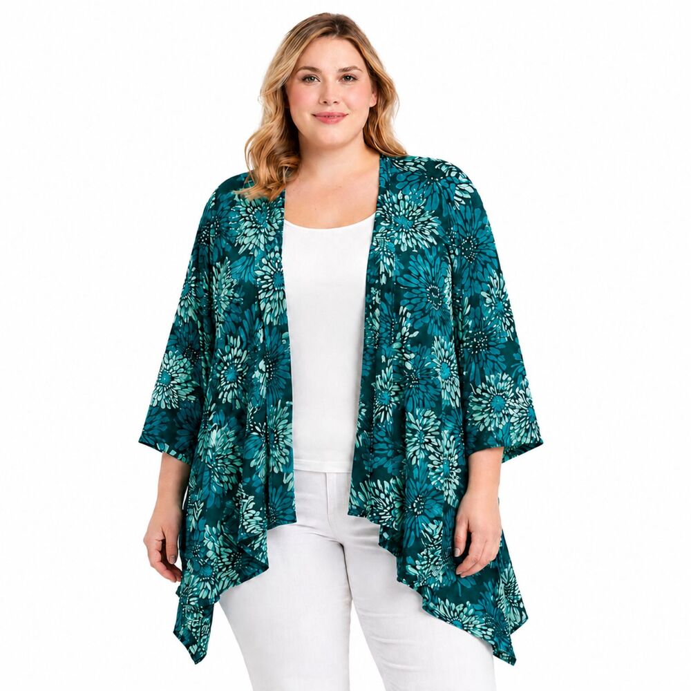 Open Front Cardigan Size 2X  CSC Studio Teal Floral